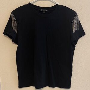 INC International Concepts Black Tee with Silver Accents